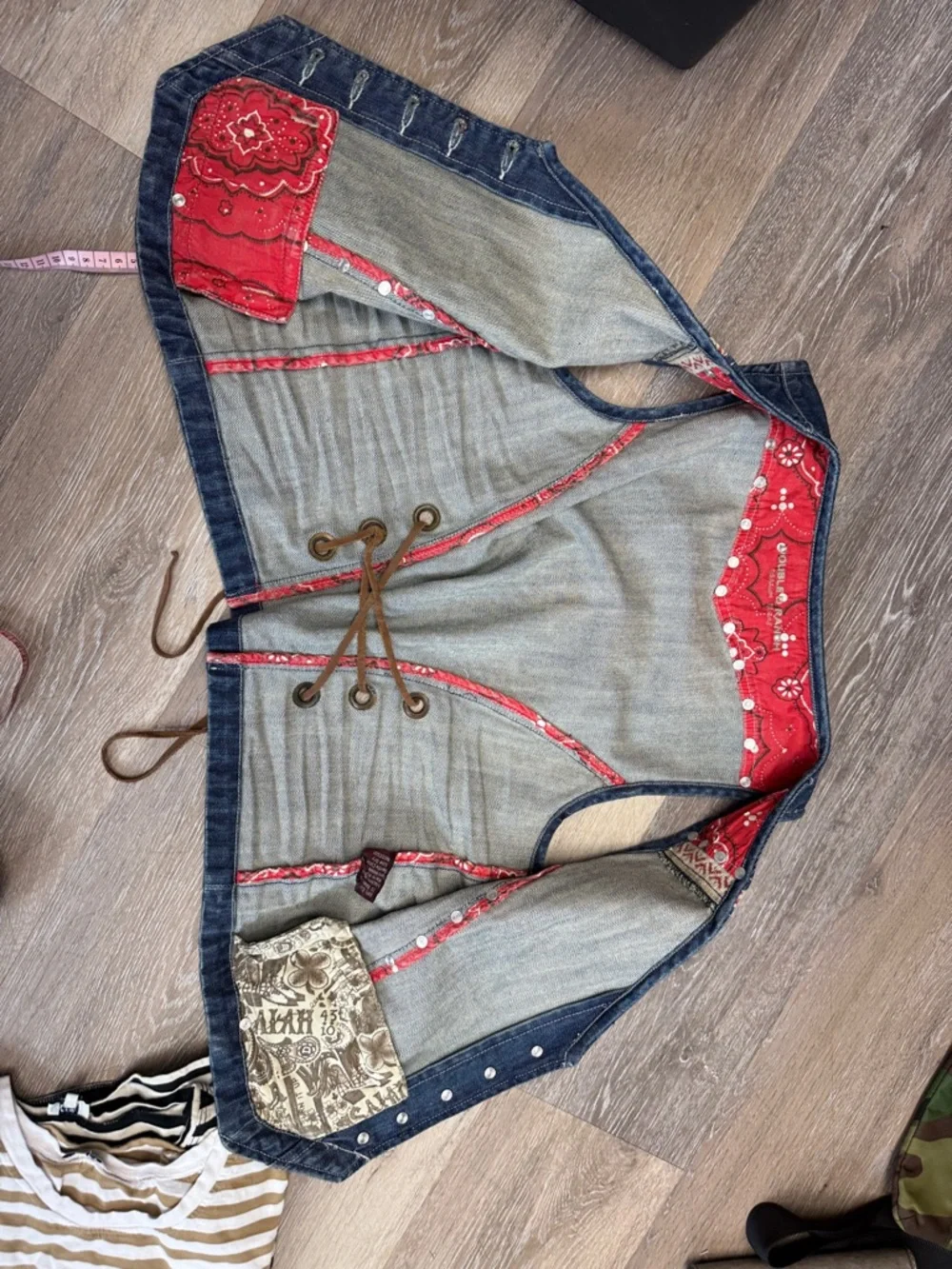 Double Ranch Embroidered Denim Vest with Red Bandana Accents Women's size small - Picture 2 of 10